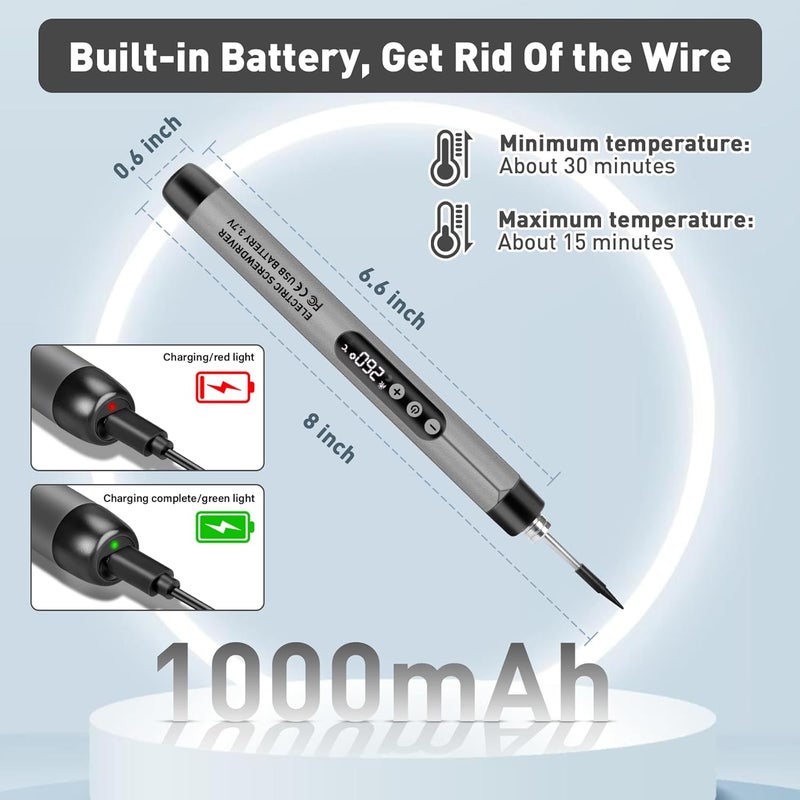 Qyvorae طقم مكواة لحام صغيرة بدون سلك، مكواة لحام محمولة قابلة لإعادة الشحن عبر USB، مسدس لحام حراري رقمي قابل لضبط درجة الحرارة LCD لإصلاح الأجهزة المنزلية، DIY - Image 2